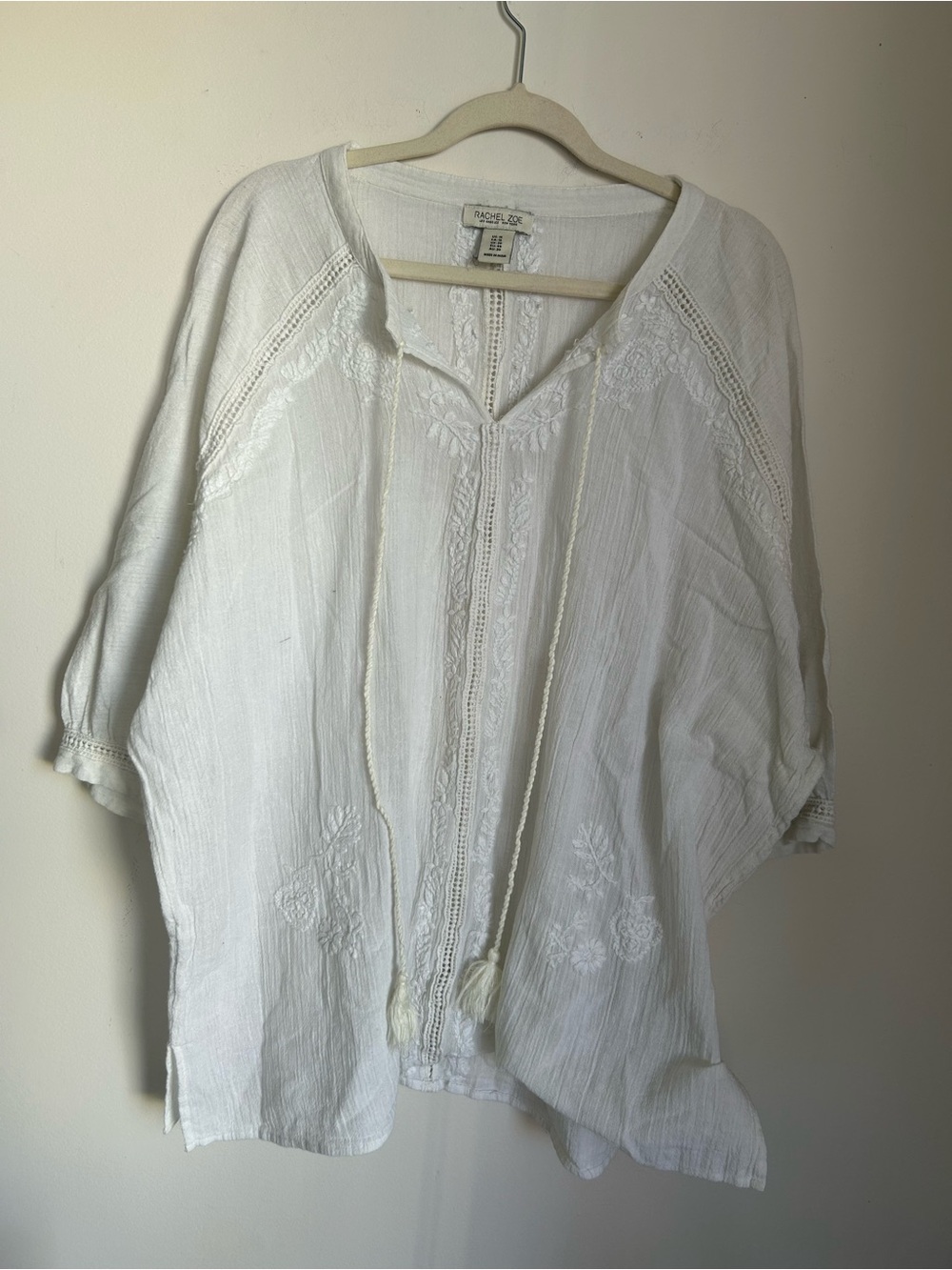 Rachel Zoe White Embroidered Peasant Top